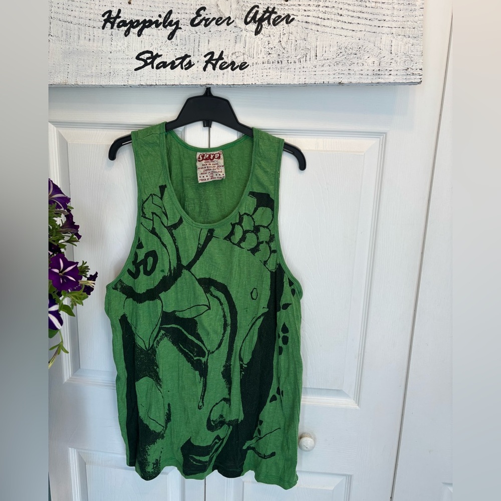 Sure Original Back To Basic Green Graphic Tank Top - 100% Cotton - NO SIZE